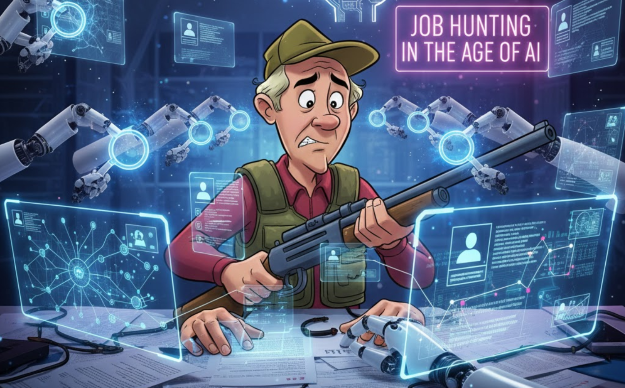 Nano Banana impression of Jobhuning in the Age of AI